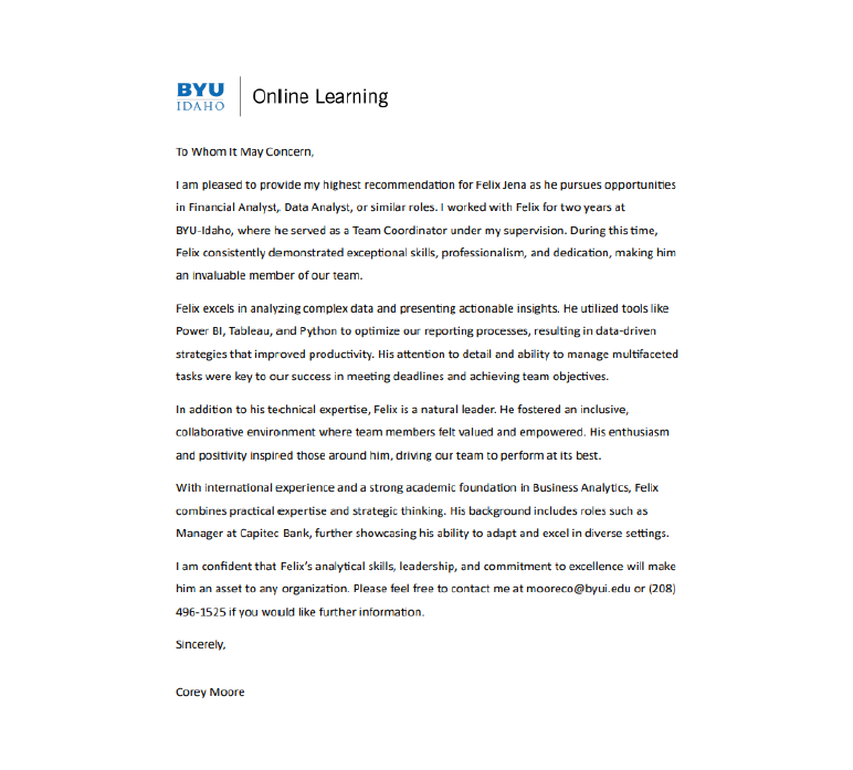 BYU-I Recommendation